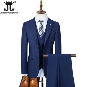 S-8XL Men's Suits (Jacket + Vest + Pants) High Quality Boutique Solid Color Casual Business Office Suit Set Three and Two Pieces