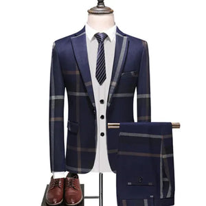 Costume Mariage Homme bleu à carreaux