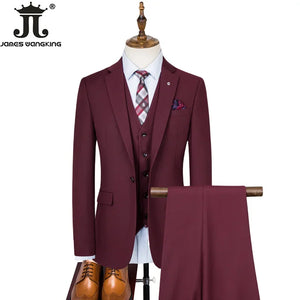 S-8XL Men's Suits (Jacket + Vest + Pants) High Quality Boutique Solid Color Casual Business Office Suit Set Three and Two Pieces