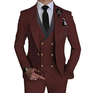 Suit Pants Vest Men's British Style Fashion Boutique Slim Fit Party Stretch Fabric 3 Pieces Sets Blazers Jacket Coat Trousers