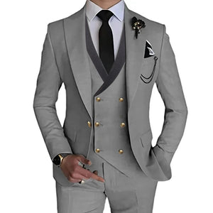 Suit Pants Vest Men's British Style Fashion Boutique Slim Fit Party Stretch Fabric 3 Pieces Sets Blazers Jacket Coat Trousers